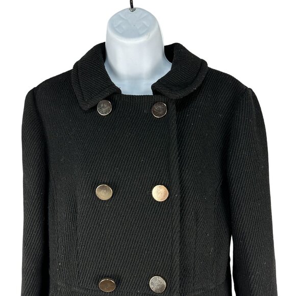Ann Taylor Loft Womens Black Wool Blend Double Breasted Pea Coat Size 6 Tall - Picture 2 of 6